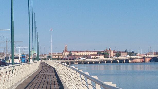 Ponte della Liberta with the skyline of Venice